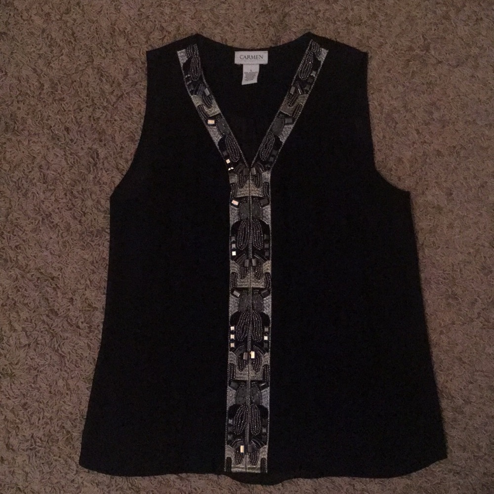 Carmen black sheer camisole with beaded neckline S